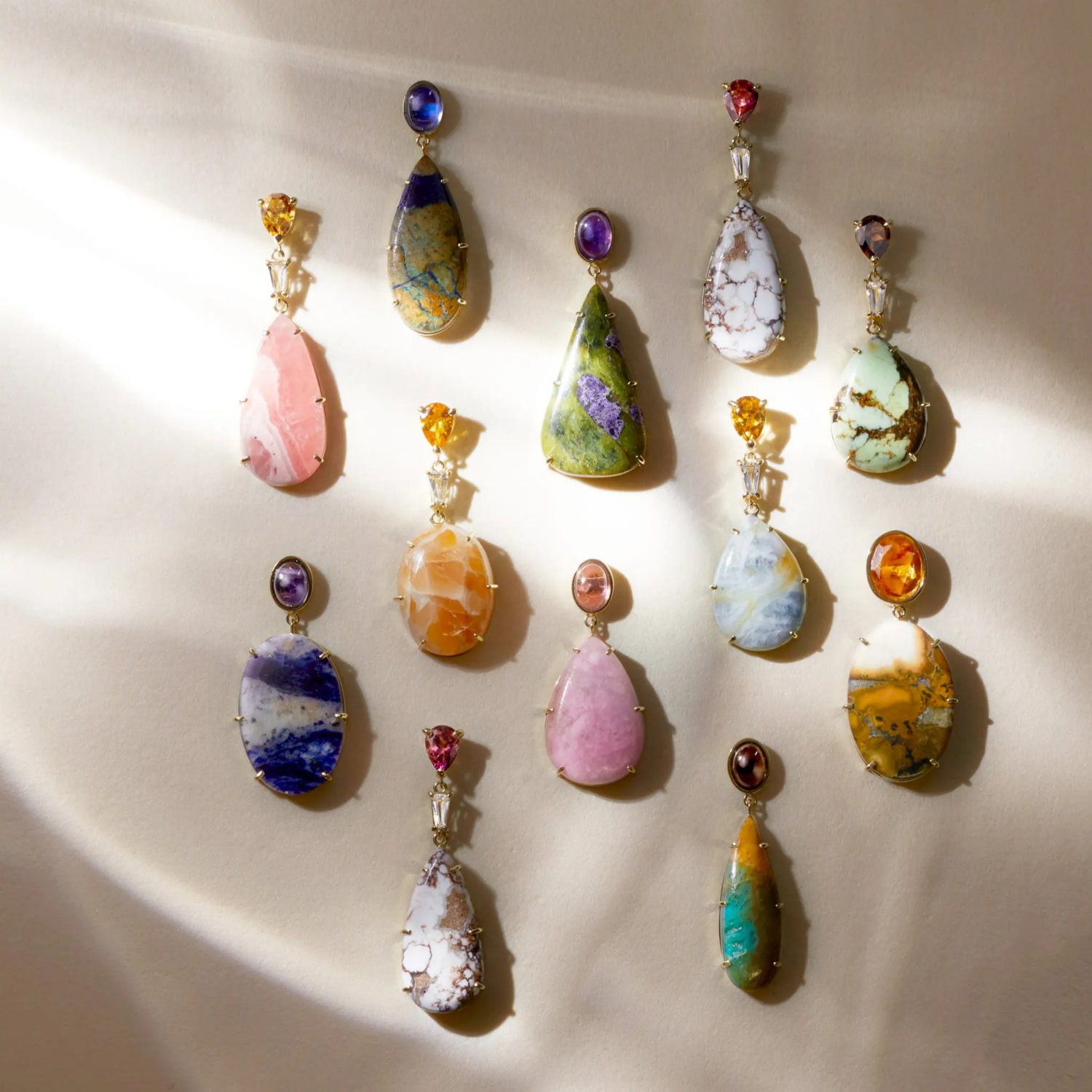 Bizoux Vacances — natural-stone earrings laid out together