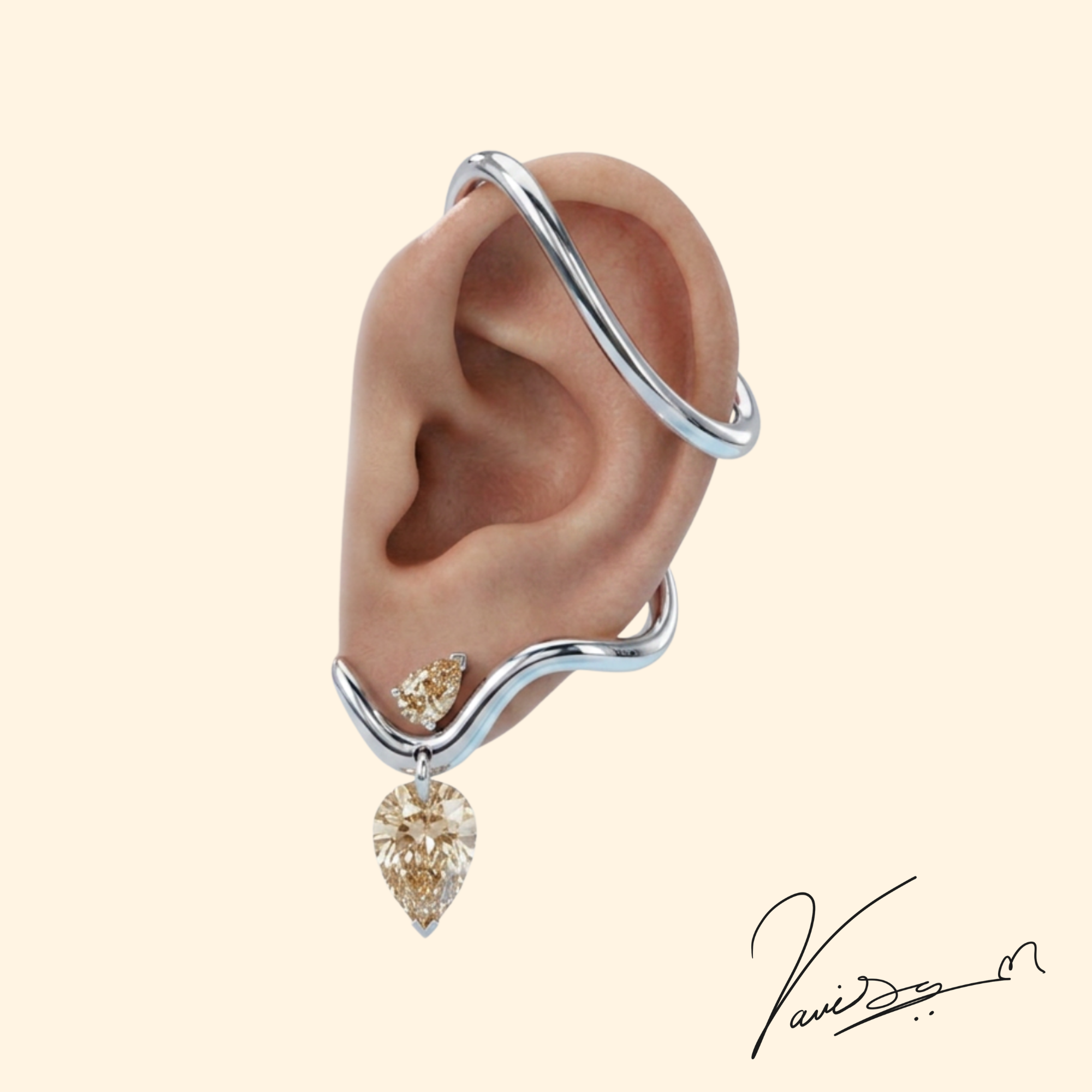 Gold outline ear cuff — citrine