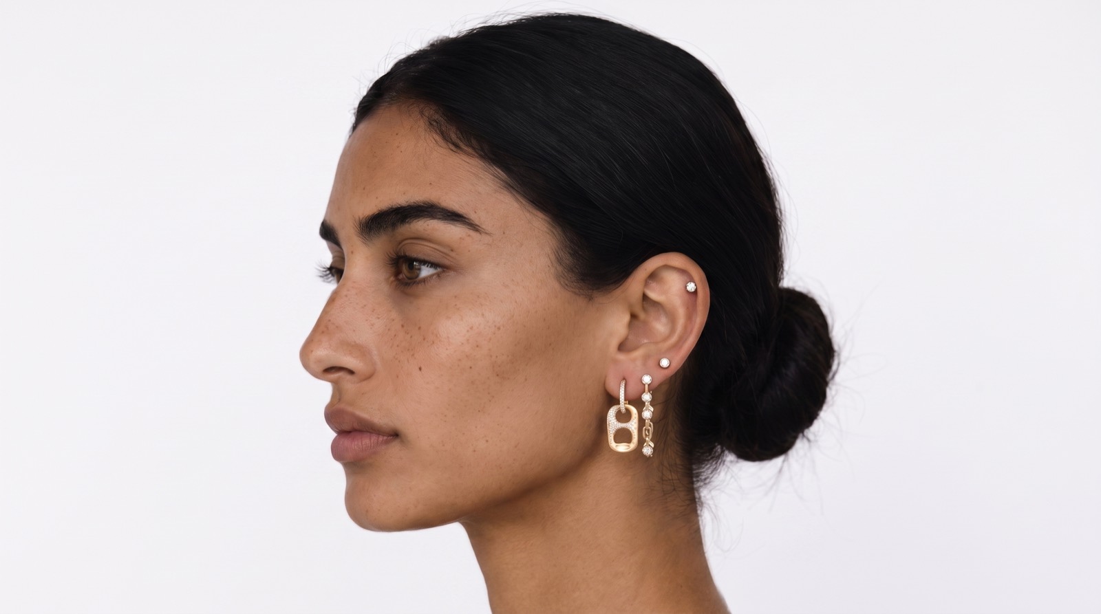 Profile — hardware earrings worn