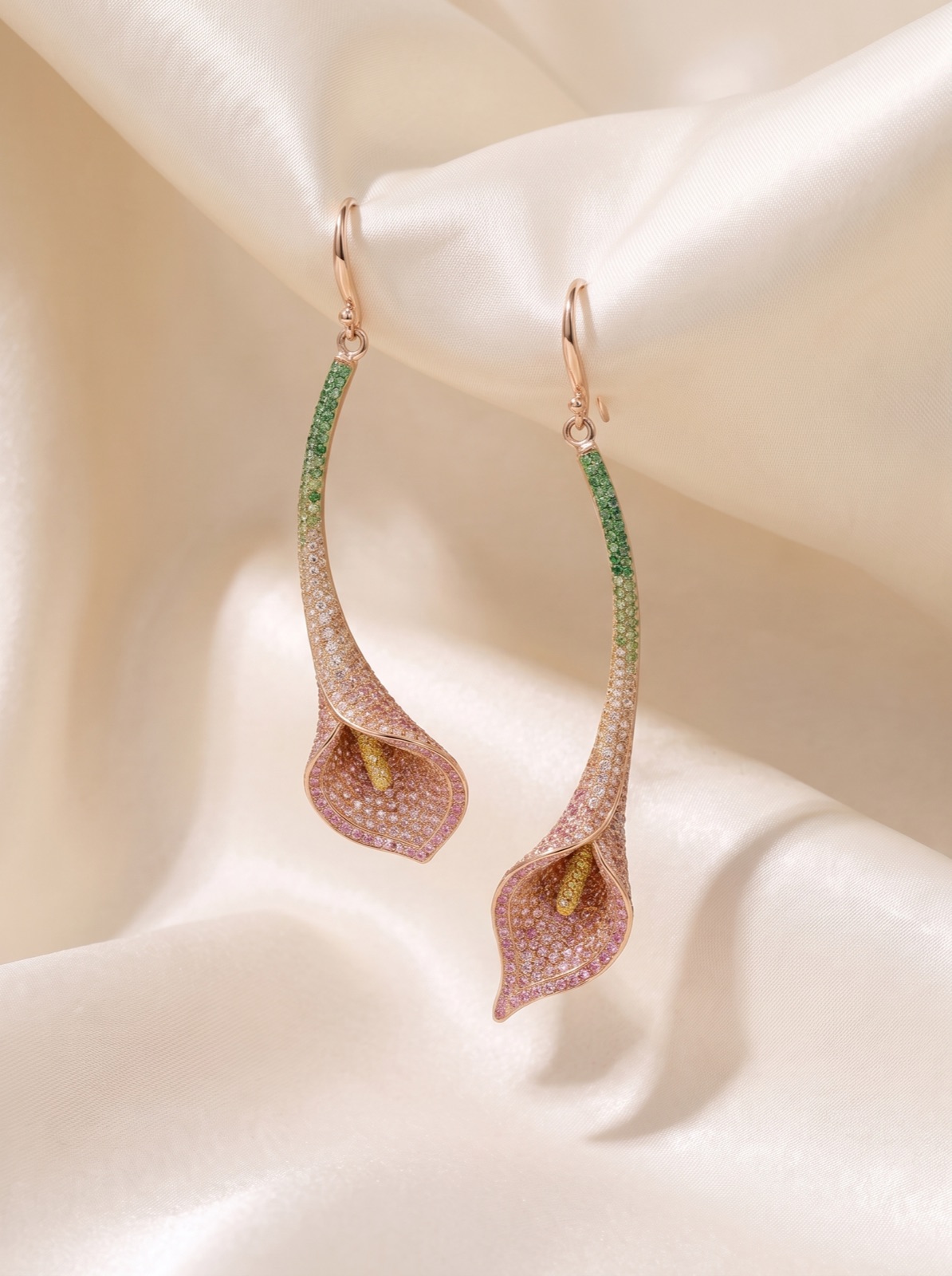 Calla lily earrings, pavé