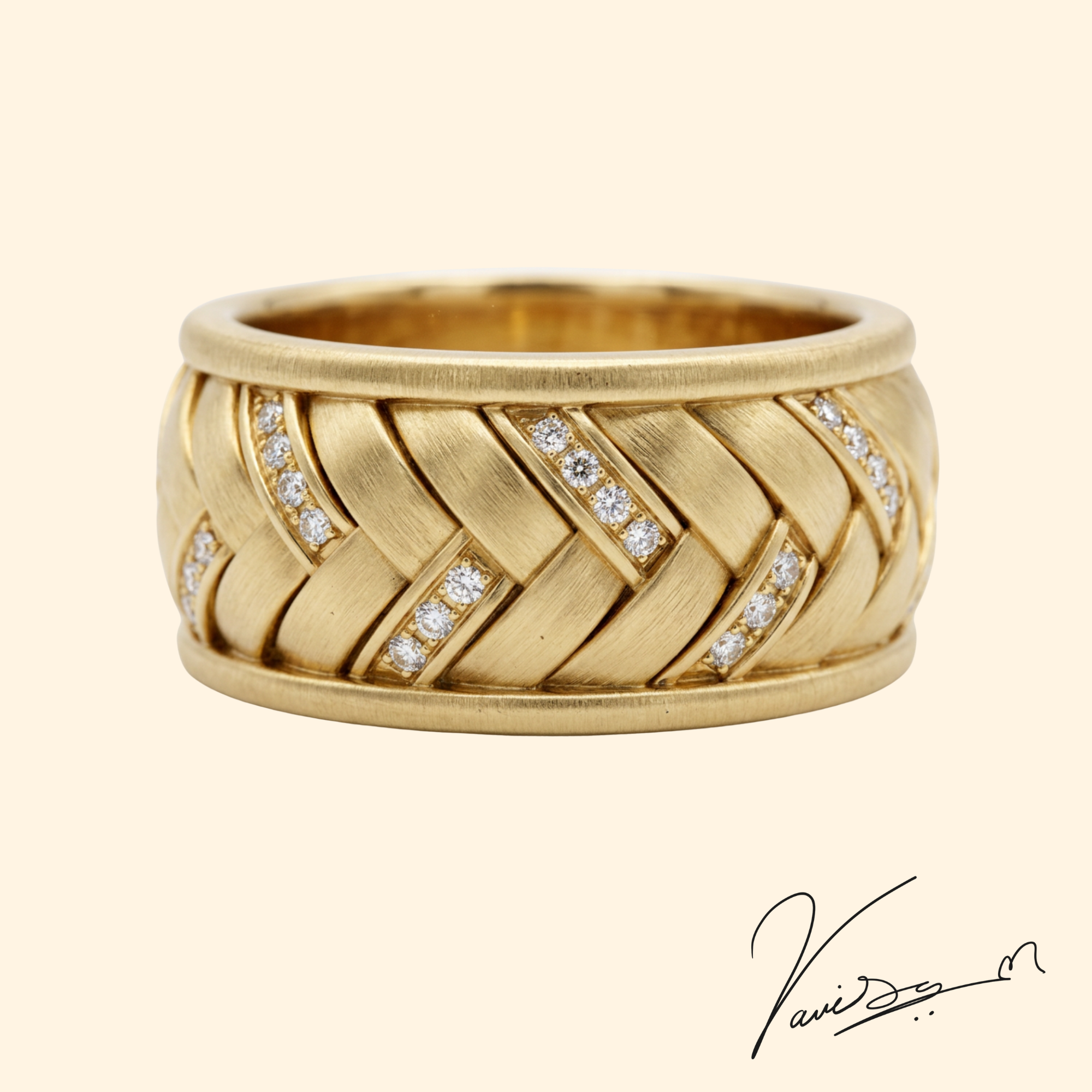 Braided-border woven gold ring