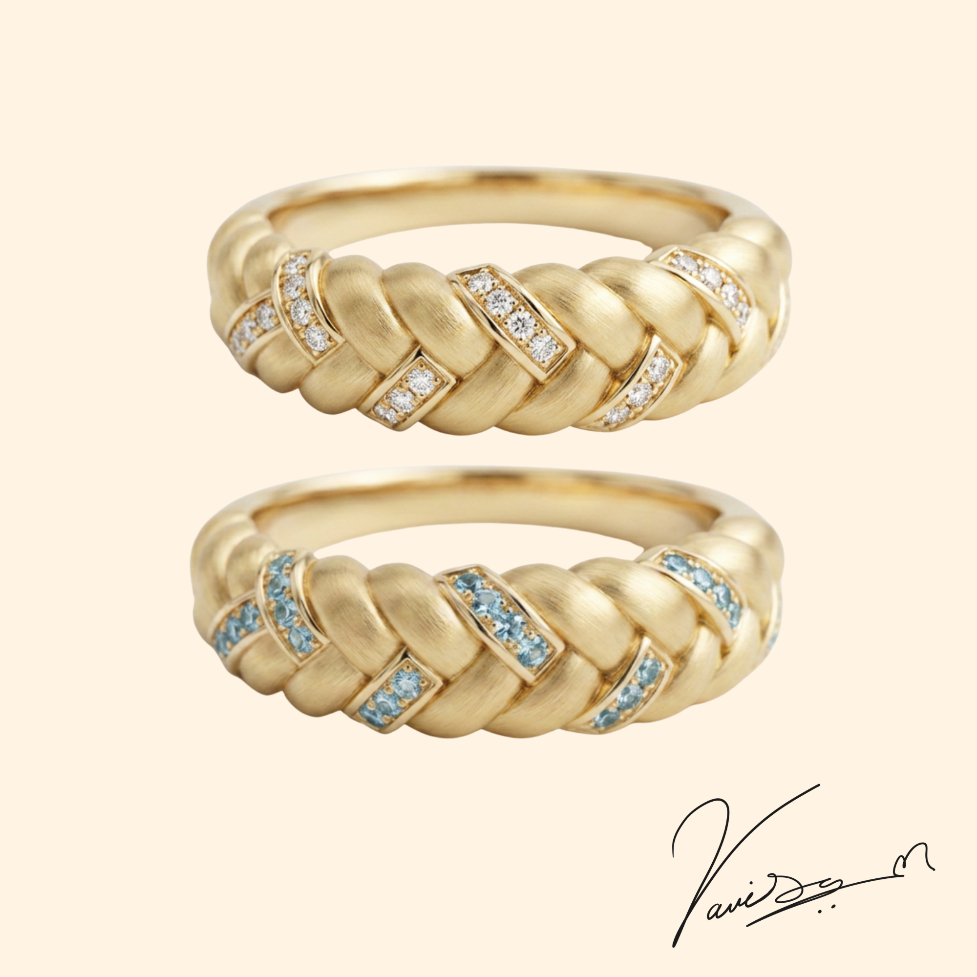 Braided woven gold rings